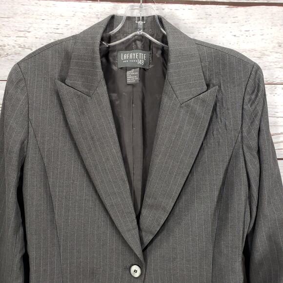 Lafayette 148 New York Gray Pinstriped 100%Wool Blazer Jacket Size 10 - Picture 5 of 15